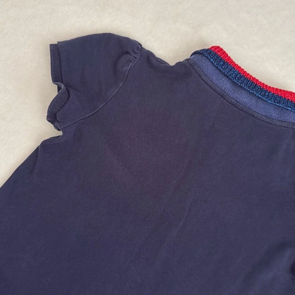 Gucci | Heart Patch Stripe Knit Collar Short Sleeve Pique Polo Dress Navy Blue 8 - Picture 11 of 16